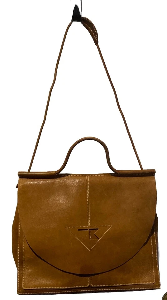 Bolso Bandolera Vintage Cuero Hecho a Mano Grano Completo Marrón Estructurado Foto 2 de 4