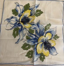Vintage Ladies Handkerchief 12x12 Blue And Yellow Floral Hankie