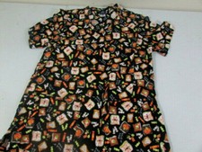 Barco Scrub Top Womens XS Halloween Uniform Nurse Black Pumpkin Ghost