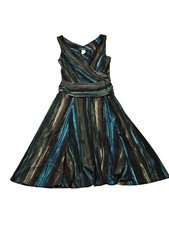 Alyn Paige NY Teal, Green, Brown Midi Sleeveless V-neck Sun Dress Size M 42"L