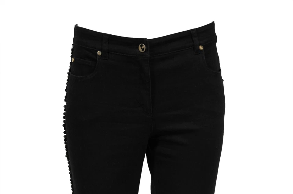 Escada Women Crystal Striped Jeans Size IT 38 Black Stretch Cotton Vintage y2k - Image 3 of 4