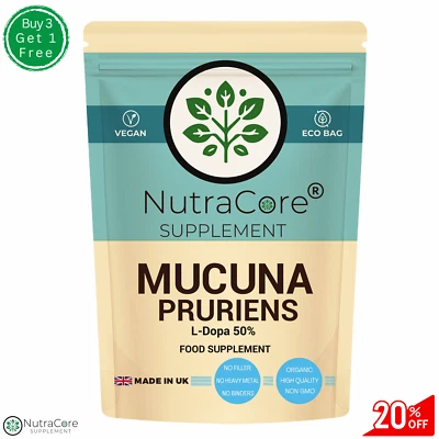 NUTRA CORE Mucuna Pruriens Kapseln 600mg- (50% L-DOPA) -100% Natürlich,Stark & Vegan-90Caps