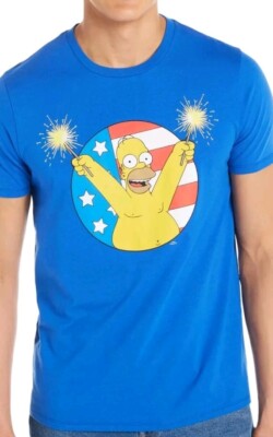 M Medium Official Simpsons Homer 4th July Freedom Fire Work T-Shirt Tee Neu