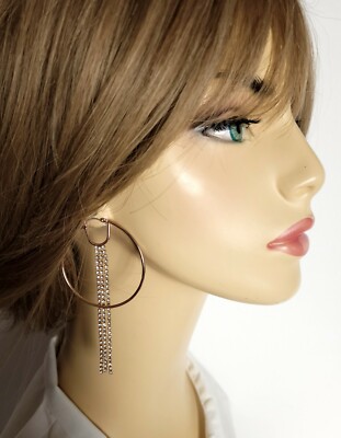 BCBGeneration Gold Tone Hoop Round Tassel Rhinestones Earrings Pierced Jewelry