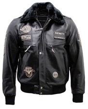 Mens Black Leather US Air Force Flying Bomber...