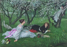 Huge oil painting female portraits nice young girls fishing in spring landscape