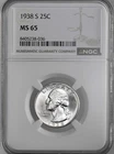 1938-S 25C WASHINGTON SILVER QUARTER SAN FRANCISCO MINT  NGC MS65 #8405238-036