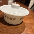 Vintage Pyrex #75 Butterfly Gold Butter Tub with Lid MCM Milk Glass Retro 1970s