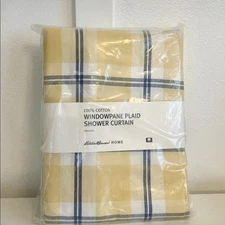 New Eddie Bauer Home Shower Curtain Cabin Yellow Plaid Windowpane 72x72” Cotton