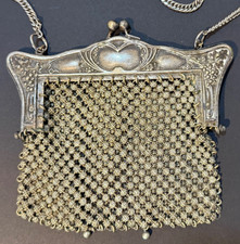 1908 Vintage German Silver Mesh Design Swag Purse Silver Frame Chain Hinge