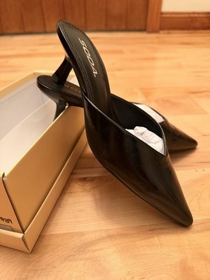 SODA Black Pointed Toe Kitten Heel Mules Synthetic Upper Women's Size 7.5