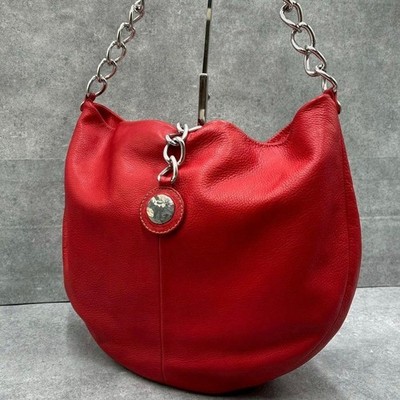 BALLY Chain Shoulder Bag Hobo Red Leather Womens Used Authentic