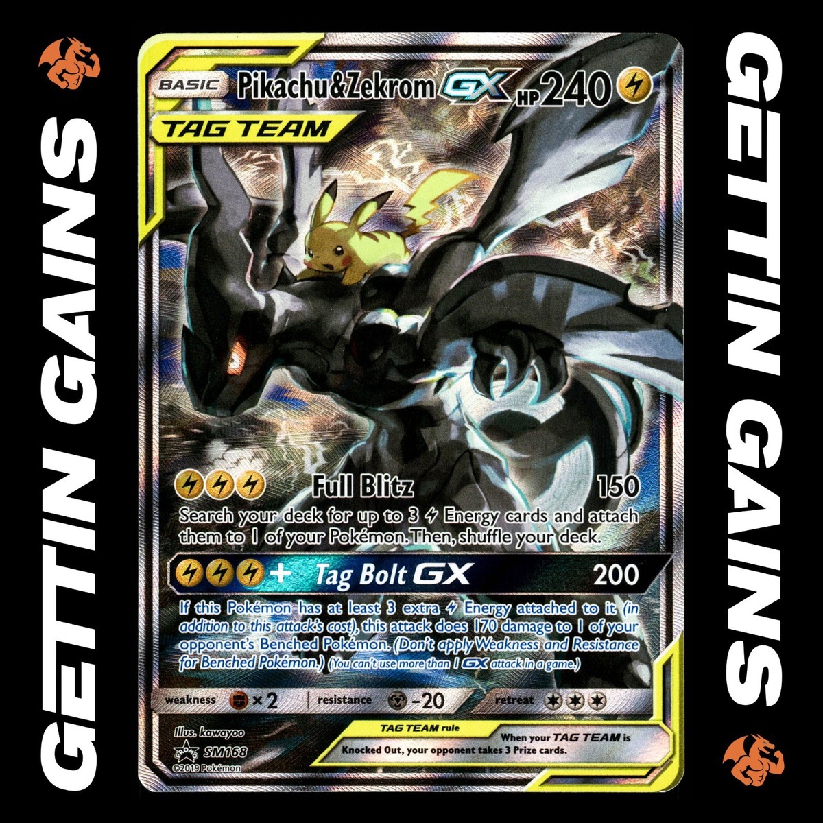 Pikachu & Zekrom GX - SM168 - Black Star Promo - Pokemon Card - NM