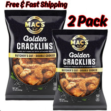 Mac's Chicharrones Golden Cracklin Curls, Fried Pork Fat with Skin, 12 oz, 2Pack