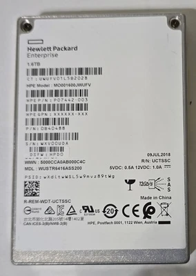 1.6-TB MO001600JWUFV HP G8-G10 12G ME MU DS 2.5 SAS SC SSD ES - Image 1 of 4