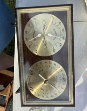 Taylor Wall-Mount Dual Dial Thermometer Hygrometer Barometer Wood Frame