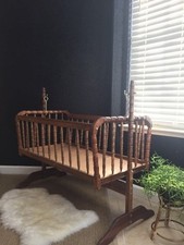 1990's Vintage Jenny Lind Wood Baby Cradle  Locking Rocking Wooden Bassinet