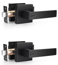 Probrico 2 Pack Black Square Door Handles Zinc Heavy Duty Privacy Lever Keyless