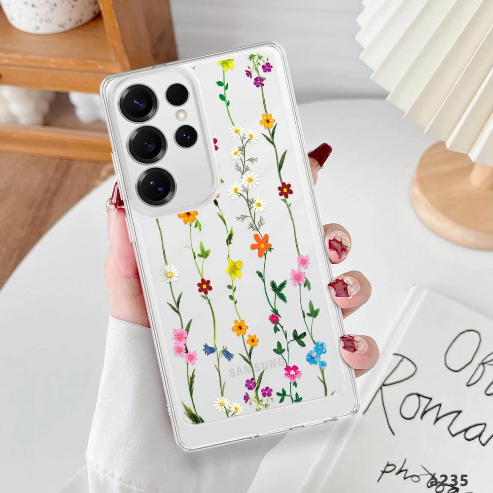 Samsung Galaxy S22 S23 S24 S25 A24 A25 Clear Floral Phone Case Cover  