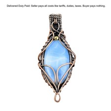 Copper Oval Owyhee Blue Opal Stone Elegant Sister Wire Wrapped Pendant Jewelry