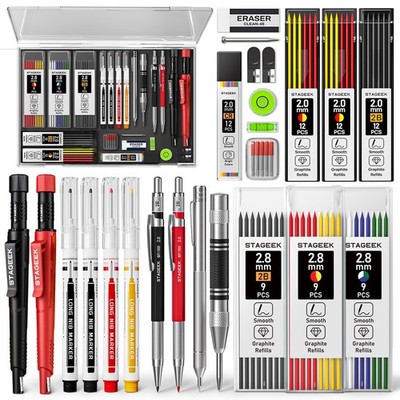 STAGEEK 30 Pack Carpenter Pencils Set With 79 Refills, Construction Pencil Wi...