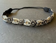Beaded Rhinestone Stretch Headband Black White Silver Boho Glam Hair Accessory