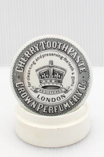 VINTAGE c1900s CROWN PERFUMERY Co LONDON CHERRY TOOTH PASTE  PICT ORIAL POT LID