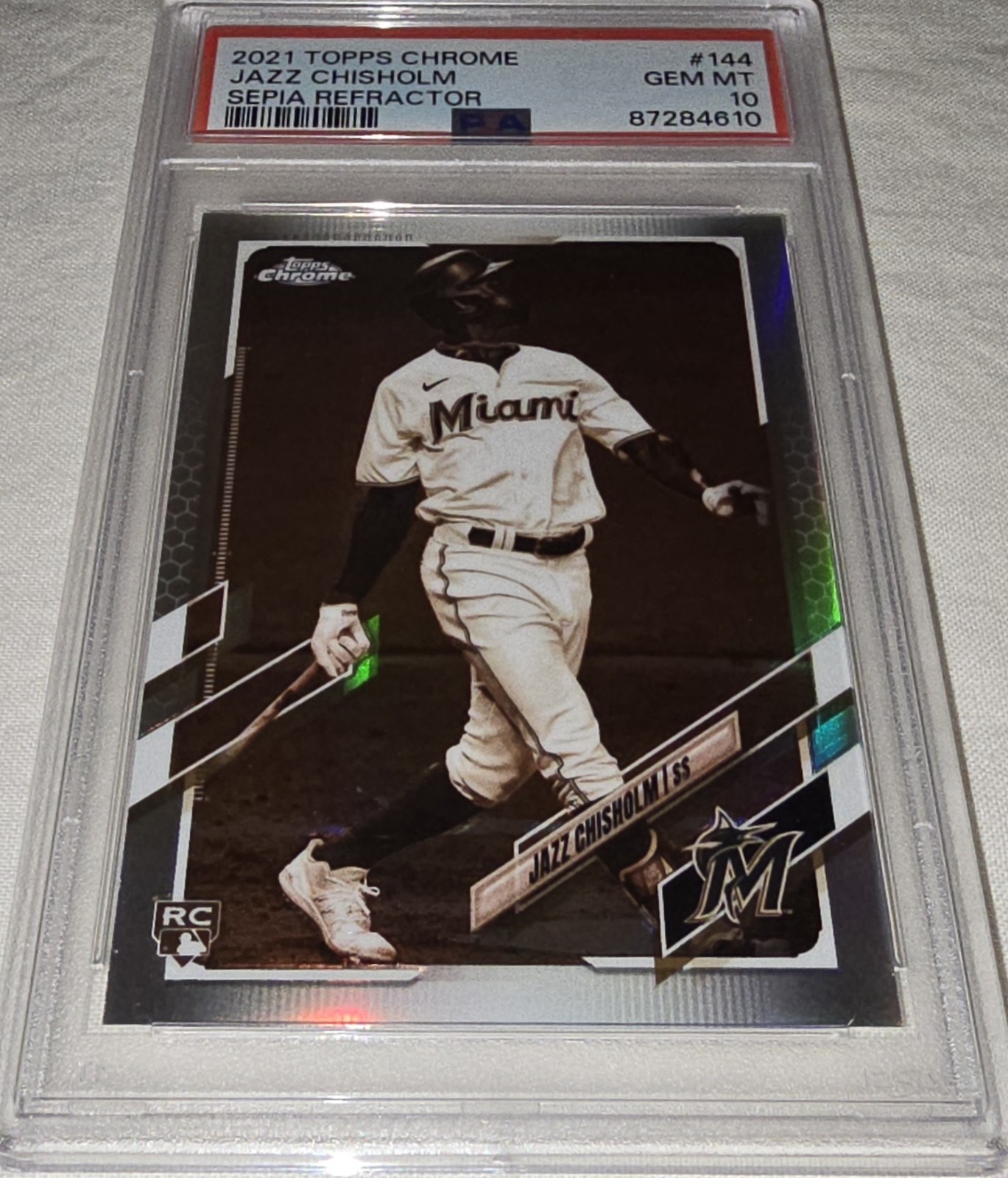 2021 Topps Chrome #144 Jazz Chisholm Sepia Refractor Rookie RC PSA 10
