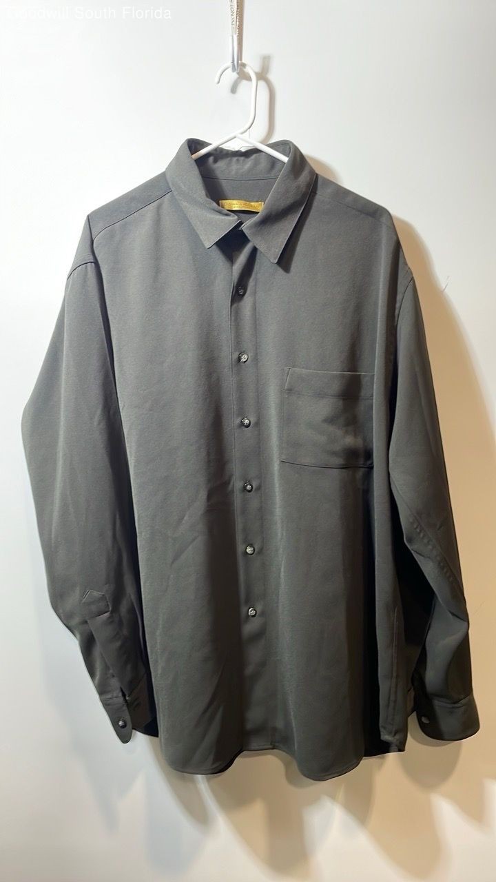 Donna Karan Mens Dark Gray Collared Long Sleeve Button-Up Shirt Size Large