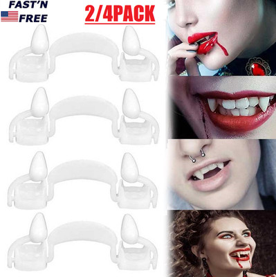 4Pcs Halloween Scary Party Cosplay Vampire Fangs Retractable Teeth Dress Costume