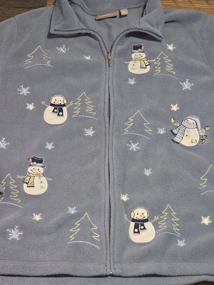 Chaqueta de muñeco de nieve Croft & Barrow polar XL azul bordada cremallera invierno Foto 2 de 4