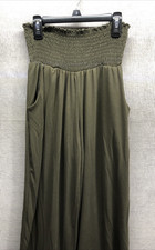 Zenana Womens Wide Leg Stretch Pants Size Large Green Smocked Waist band