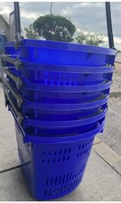 Blue Plastic Stackable Hand Shopping 6 Baskets w/ Rack, Rolling Cart, 3in Swivel