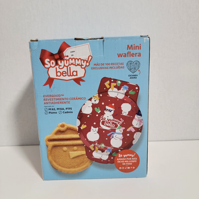 Bella Mini Waffle Maker Christmas SNOWMAN Design, Multicolor, Holiday Edition