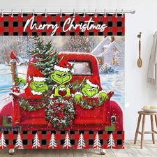 Christmas Waterproof Shower Curtain for Bathroom Xmas Farmhouse Holiday Bathr...