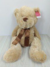 Anico 20" plush teddy bear tan beige w/tag Brown Satin bow ribbon sitting