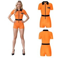US Women Prisoner Cosplay Costume Set Halloween Party Jail Prison Fancy Jumpsuit