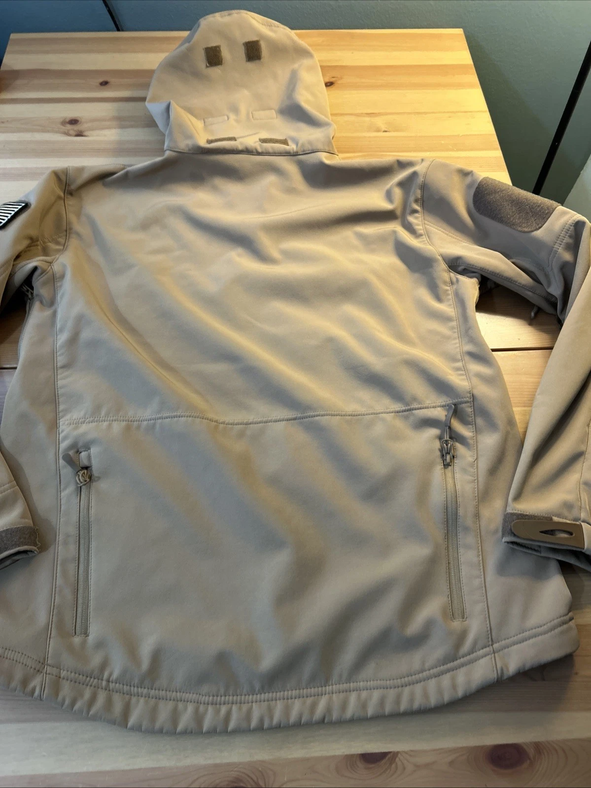 TACVASEN? Mens Medium Tactical Soft shell Fleece Carmel Coat With Flag Patch image 8