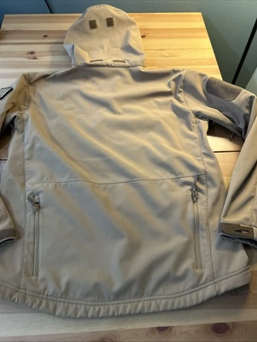 TACVASEN? Mens Medium Tactical Soft shell Fleece Carmel Coat With Flag Patch image 8