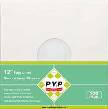 100Ct 12-Inch Poly-Lined Record Inner-Sleeves - White Kraft Paper for 33 RPM LP
