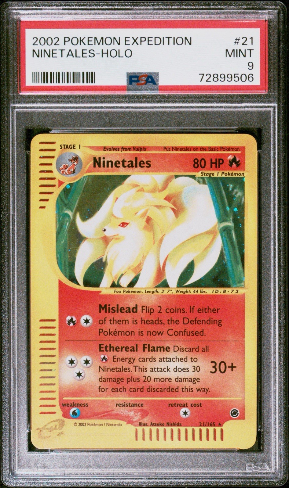 2002 POKEMON EXPEDITION E-READER BASE SET  #21 NINETALES-HOLO PSA 9