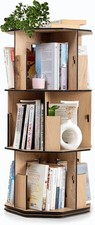 3 Tier Rotating Kids Bookshelf Oak Corner Shelf Space-Saving Storage Organizer
