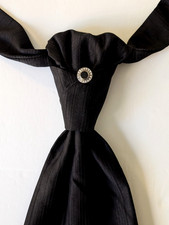 Solid Black Pre Tied Ascot Cravat Plastron Wedding Tie Italy