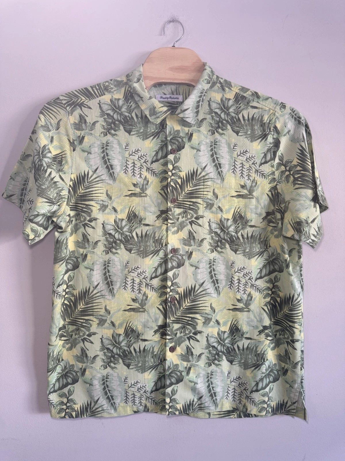 Tommy Bahama summer beach shirt Palm Tree Silk Short Sleeve Green XL