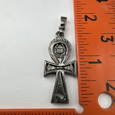 Royal Ankh Scarab Pendant Key Of Life Silver Tone Papyrus Crook Marked 925