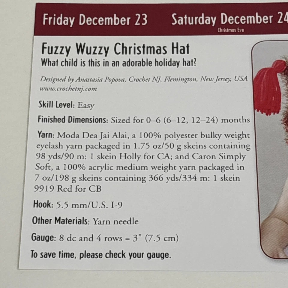 Fuzzy Wuzzy Christmas Hat Child Size Crochet Pattern Cards Pages - Image 2 of 3