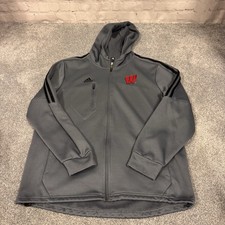 Adidas Wisconsin Badgers Team Issued Hoodie Gray Climawarm Men's Size Large L
