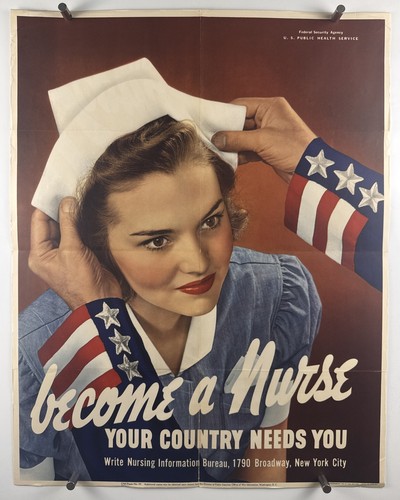 BECOME A NURSE World War 2 Poster (VeryGood+) ‘42 War Bonds 22x28 WWII