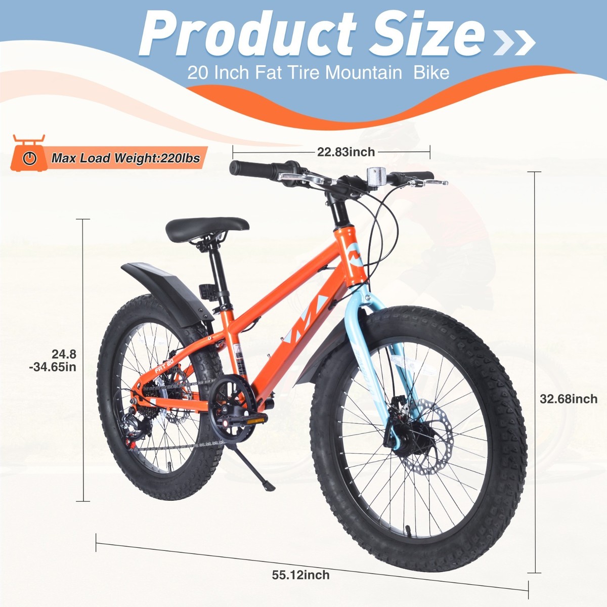 Kids Mountain Bike 20 inch Wheel Dual Disc Brake Kids Bicycle Fat