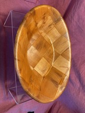 Vintage Oval Woven Wooden Strip Bowl Catchall w/ Rounded Over Edge 12" Wide